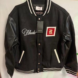 Rhude Patchwork Embroidered Leather Sleeve Jacket